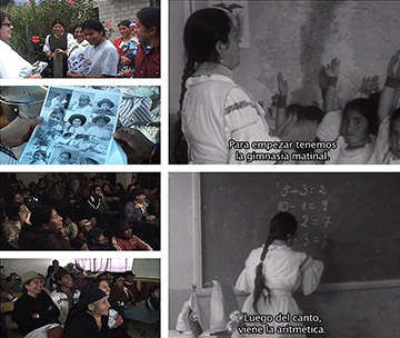 "Blomberg Returns" project. Quinchuquí, 2007. Screening of "Pedro, an indigenous boy" (Rolf Blomberg, 1965) at the school where it was filmed, with former students and family members.